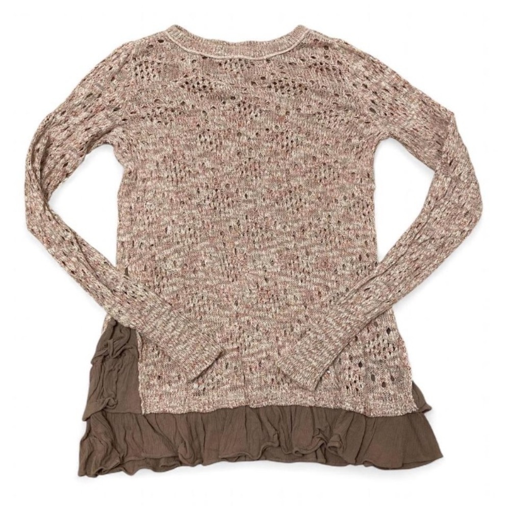 3/$20 Knox Rose Pink Boho Loose Knit Sweater Ruffle Fall Layered Cozy Women’s XS